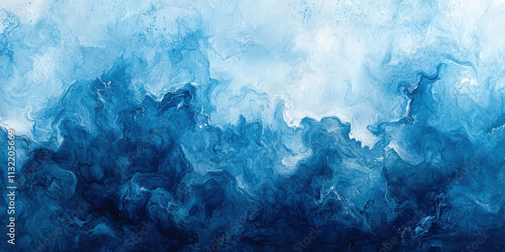 Poster soft blue watercolor background representing chaos with abstract swirls and fluid patterns ideal for