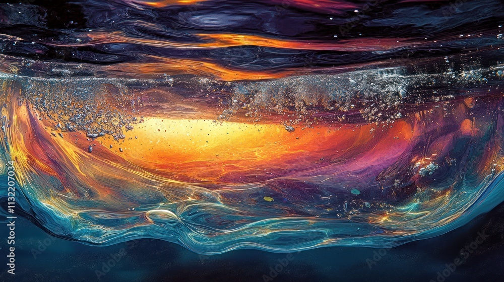 Poster a mesmerizing underwater scene with vibrant colors and swirling patterns.