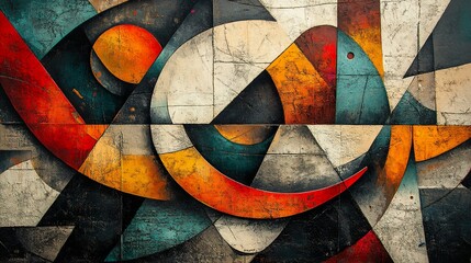 Abstract Geometric Composition: Vibrant Colors and Intricate Shapes