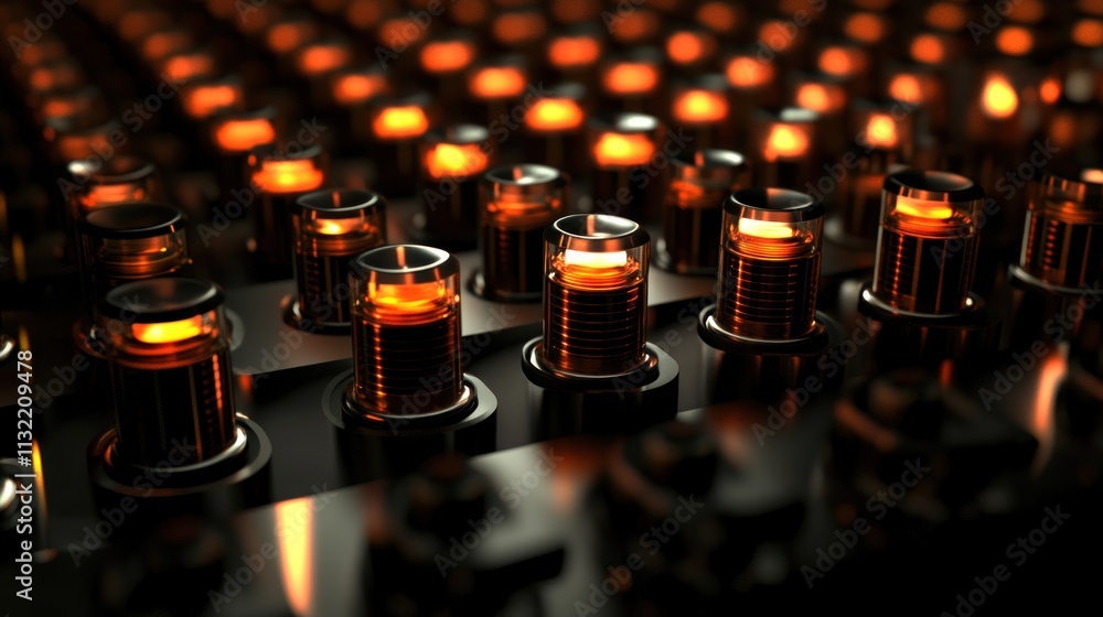 Poster illuminated vacuum tubes array glowing brightly