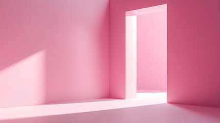 Fototapeta premium Pink and white door in a corridor with walls