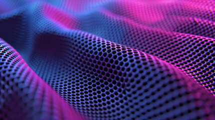 Abstract close-up of a textured surface with vibrant purple and blue neon colors and a wave-like pattern in a modern style