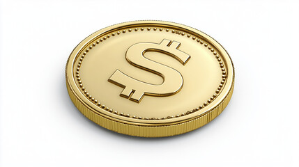 "Gold Coin with a Dollar Symbol on Top, Representing Payment, Against a White Background"