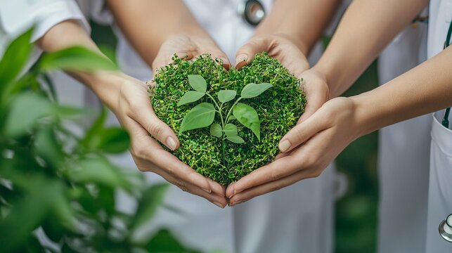 Healthcare sustainability is exemplified by medical professionals working together on eco-friendly practices that integrate green technology with patient care. - Powered by Adobe