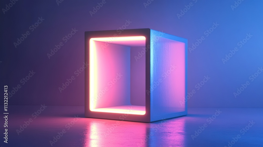 Aufkleber illuminated cube neon light display empty interior