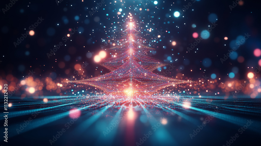 Poster tree light effect for christmas gritting card.. digital tree for abstract card for new year greeting