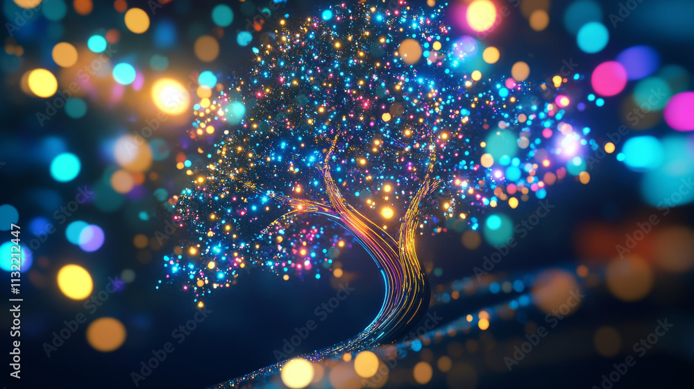 Poster tree light effect for christmas gritting card.. digital tree for abstract card for new year greeting