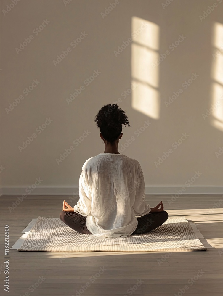 Aufkleber a serene individual meditates on a soft mat in a minimalist studio, bathed in soft light that emphas