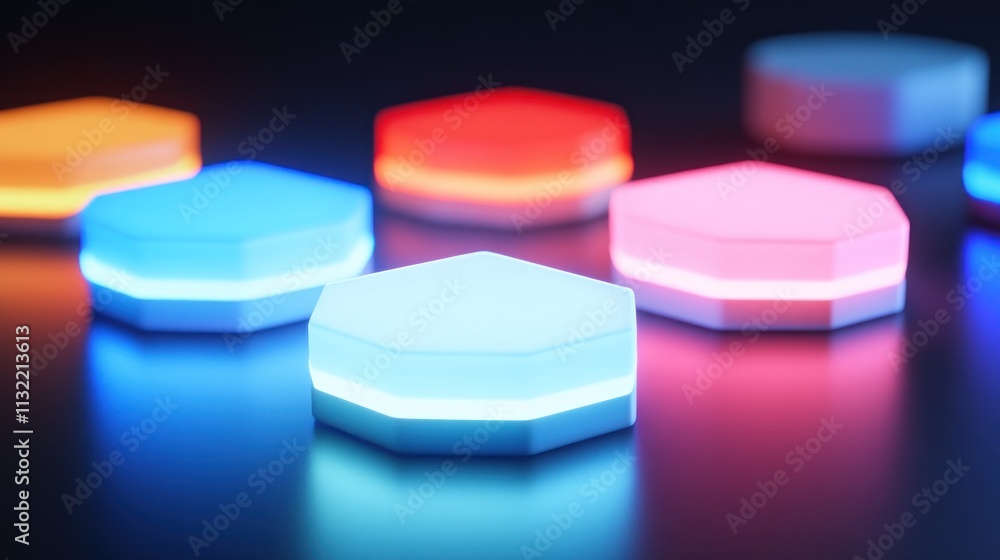 Poster Illuminated Hexagonal Forms Display Neon Colors