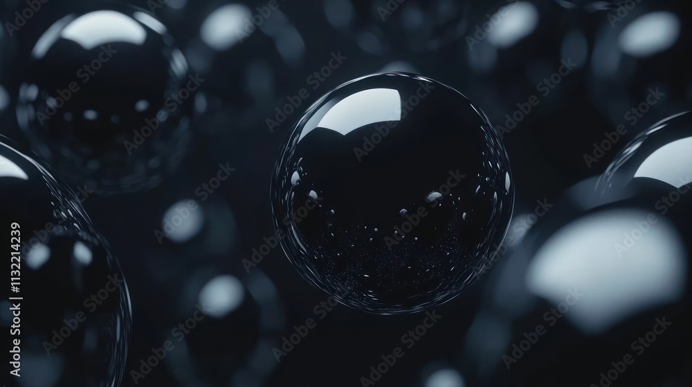 Poster dark reflective spheres abstract background image