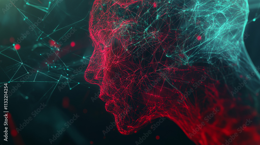 Poster abstract technology background.artificial intelligence.human body.low poly wire frame technology.fut