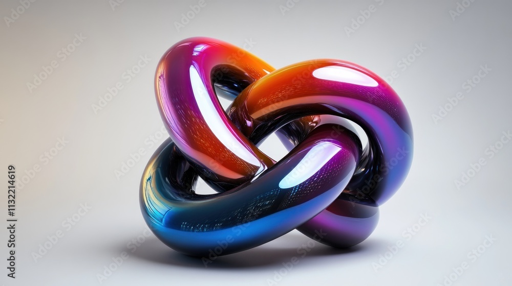 Poster abstract iridescent sculpture of interwoven glossy forms