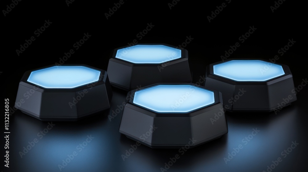 Aufkleber Illuminated Hexagonal Platforms Dark Background