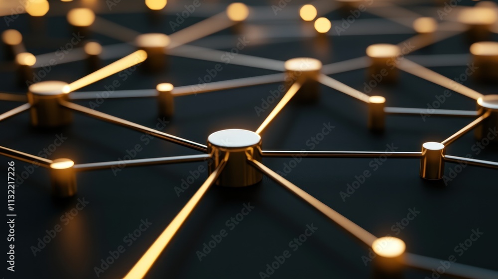 Poster Golden Network Nodes Connected In Abstract Design