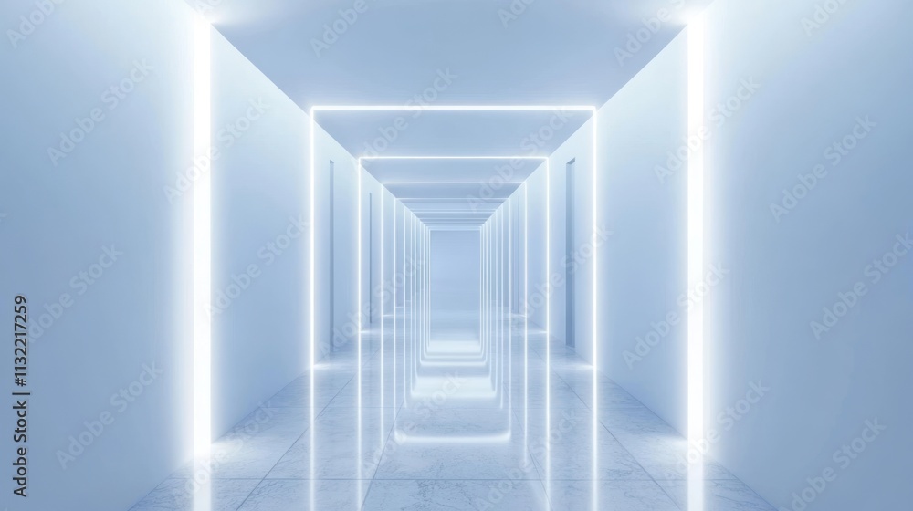 Poster futuristic light illuminated hallway architecture design
