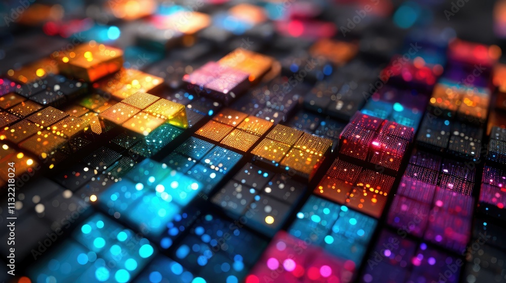 Poster abstract colorful glowing cube array.