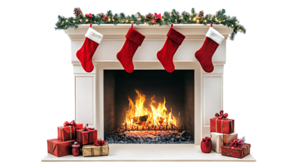  A cozy christmas fireplace on white background
