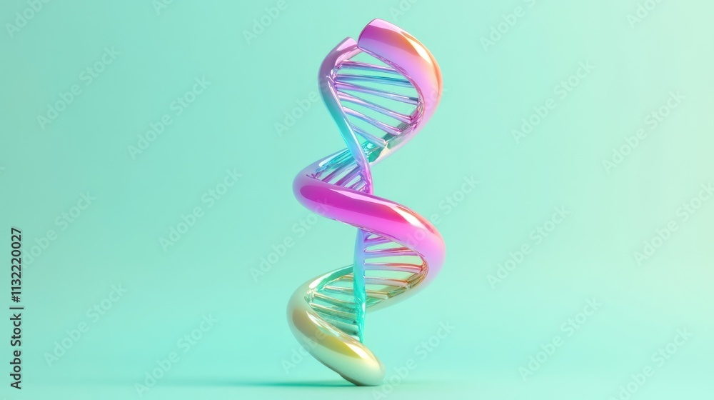Poster iridescent dna helix model on teal background