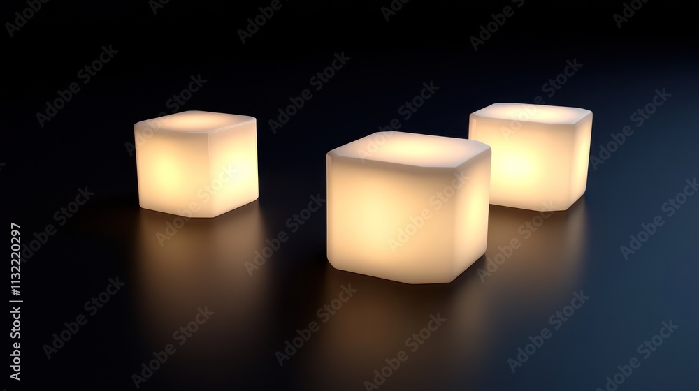 Poster illuminated cubic forms arranged on dark surface