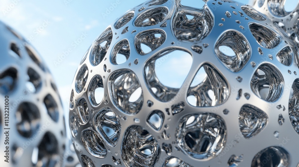 Poster abstract metallic spheres with intricate lattice structures