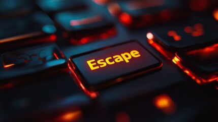 A single "Escape" key from a keyboard on the left, with a dark, moody background.