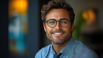 Obraz premium Smiling Man in Glasses with Business Attire