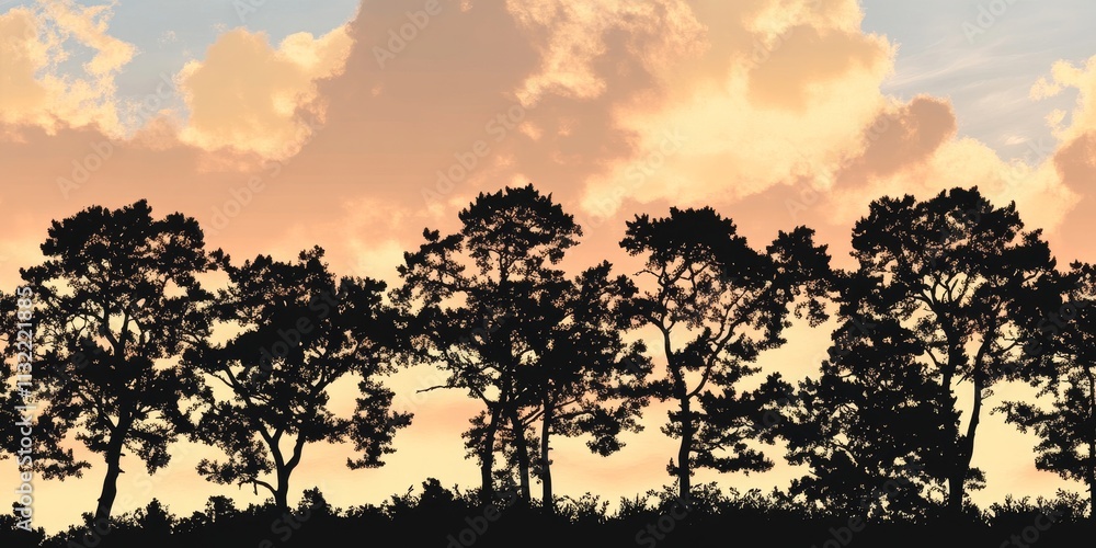 Poster silhouette of trees against a captivating sky background, creating a striking visual of nature s bea