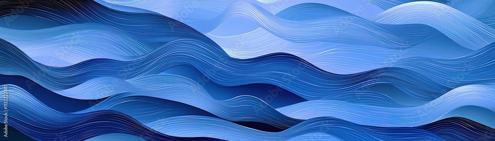 Poster abstract wavy patterns in shades of blue representing movement and tranquility in fluid art form for