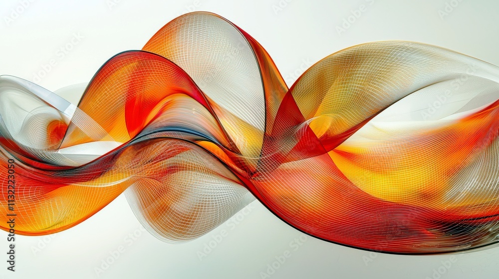 Poster vibrant abstract flowing lines in red and orange colors on a soft background with intricate patterns