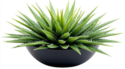 Fototapeta premium Lush Green Aloe Vera Plant in a Sleek Black Bowl, Perfect for Home Decor and Natural Touch in Interior Spaces, Ideal Indoor Plant for Wellness and Aesthetic Appeal