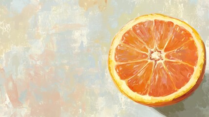 A thin slice of orange on the right with a plain pastel background. 