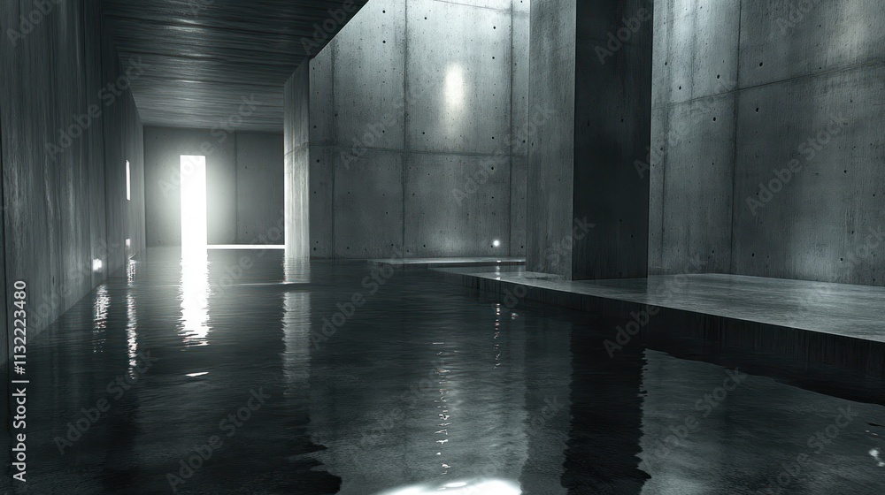 Poster flooded concrete structure modern architectural design