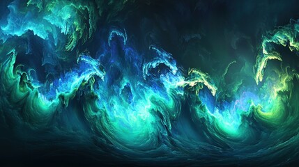 Abstract Ocean Waves Teal Green Blue Swirling Energy