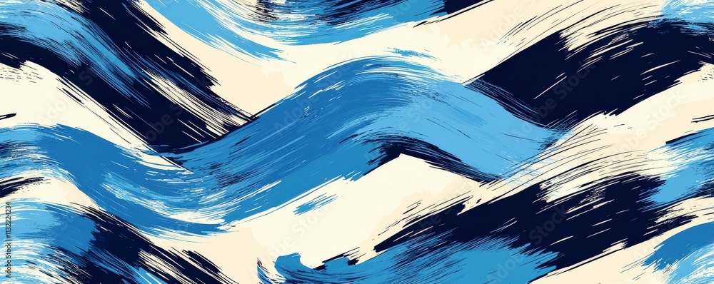 Poster abstract wavy pattern in shades of blue and cream with dynamic brush stroke texture for creative bac