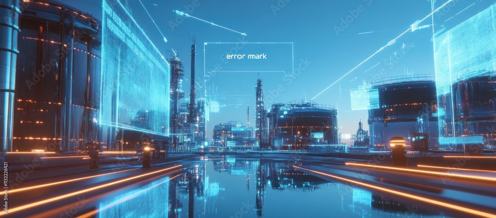 Poster futuristic industrial complex with digital overlay data