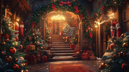 Obraz premium Merry christmas festival background holiday. Xmas decorations season