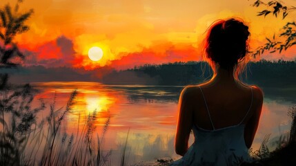 Fototapeta premium sunset colors, tranquil sunset, sunset reflection, serene evening