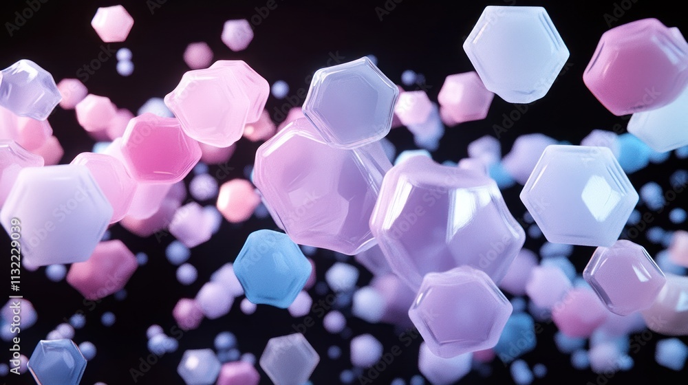 Poster Abstract Hexagonal Shapes Floating In Space