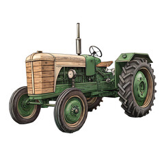 Obraz premium Vintage Farm Tractor and Heavy-Duty Machines in Green Side View on a Transparent Background