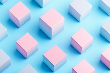 Obraz premium Pastel Geometric Cubes on Light Blue Background