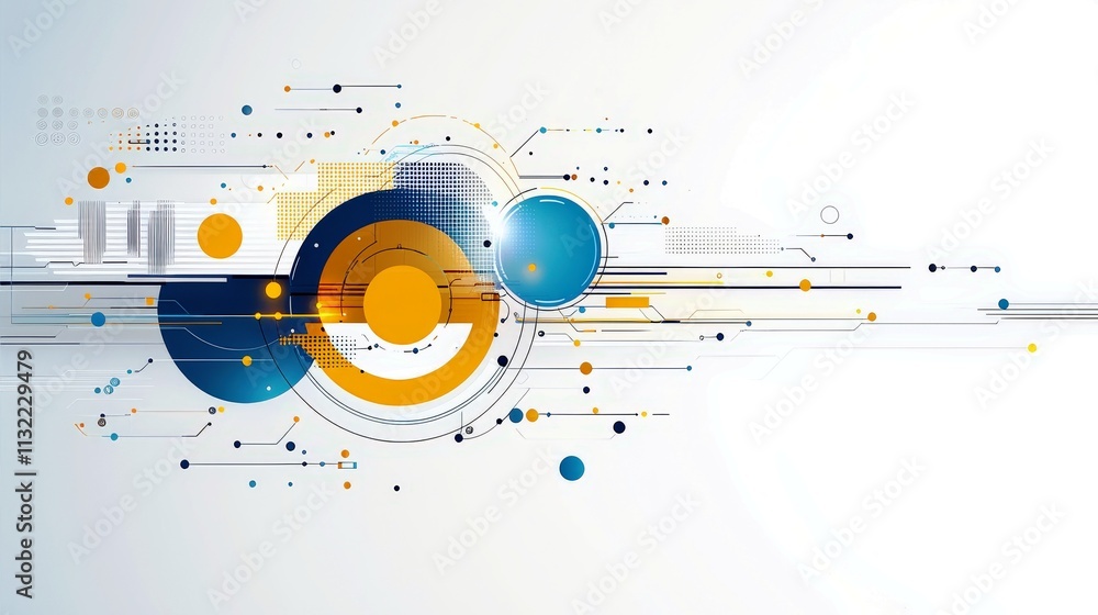 Aufkleber abstract technological background with geometric shapes and lines in blue and orange tones, ideal fo