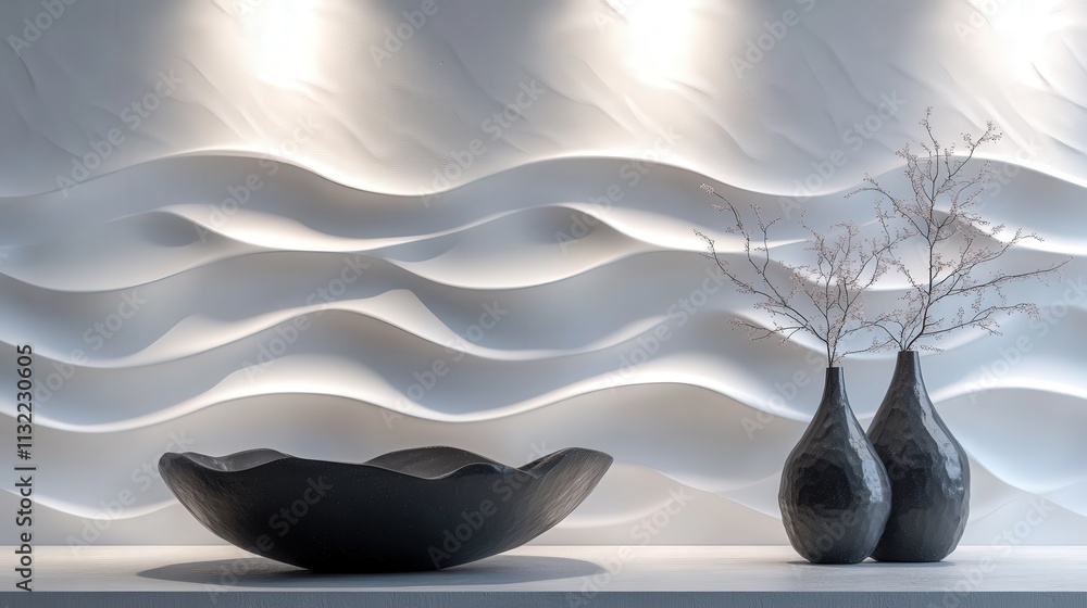 Poster create a 3d seamless white wave pattern, where each wave flows effortlessly across the surface. the 