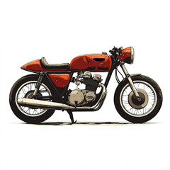 Fototapeta premium a vintage motorcycle, retro cafe racer style, hand-drawn illustration, earthy tones, isolated on white background 