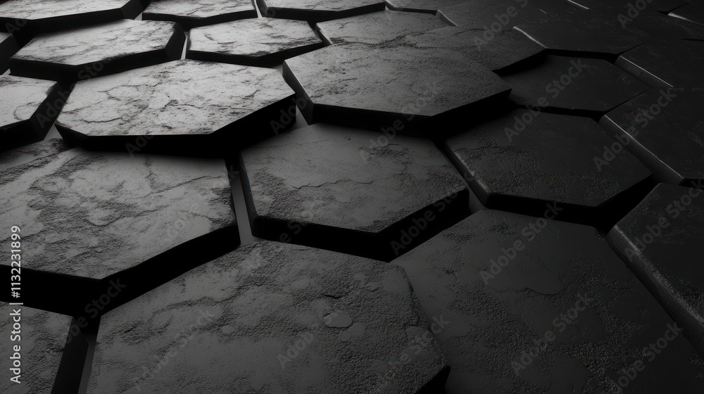 Poster Dark Hexagonal Stone Surface Abstract Pattern