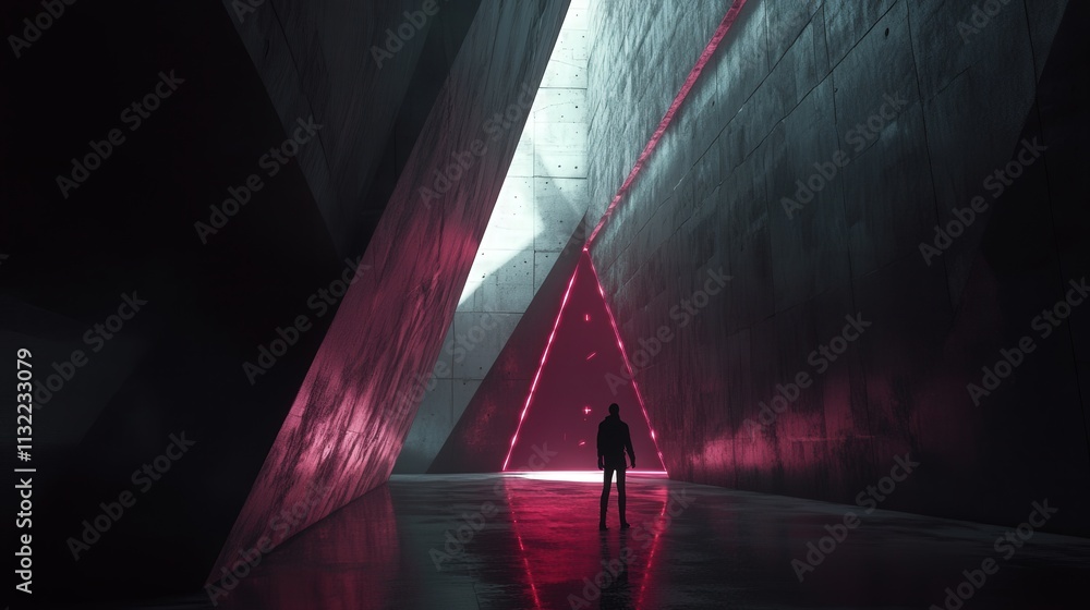 Poster Create a dark, futuristic backdrop with triangular blocks that form a high-tech, interlocking structure.