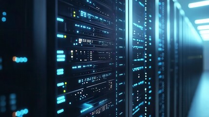 Obraz premium Modern Server Room with Advanced Lighting and Monitoring