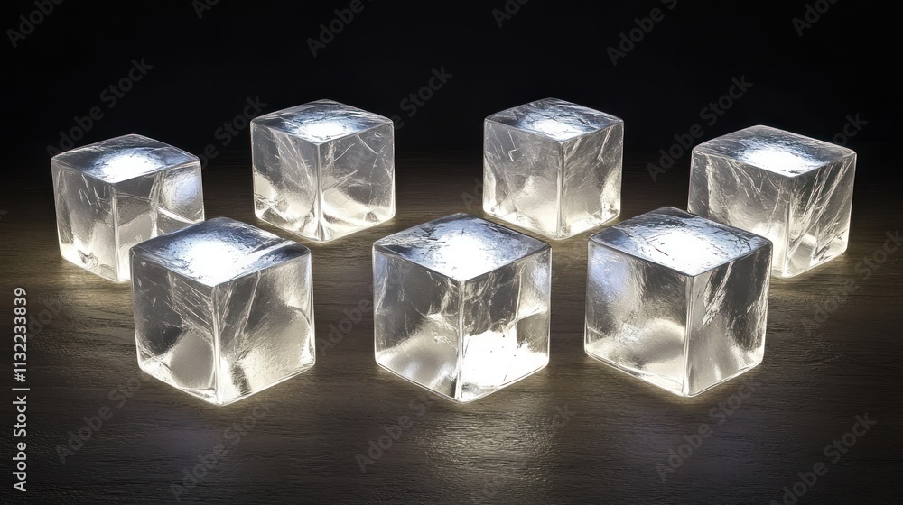 Poster Illuminated Ice Cubes Arranged In A Pattern