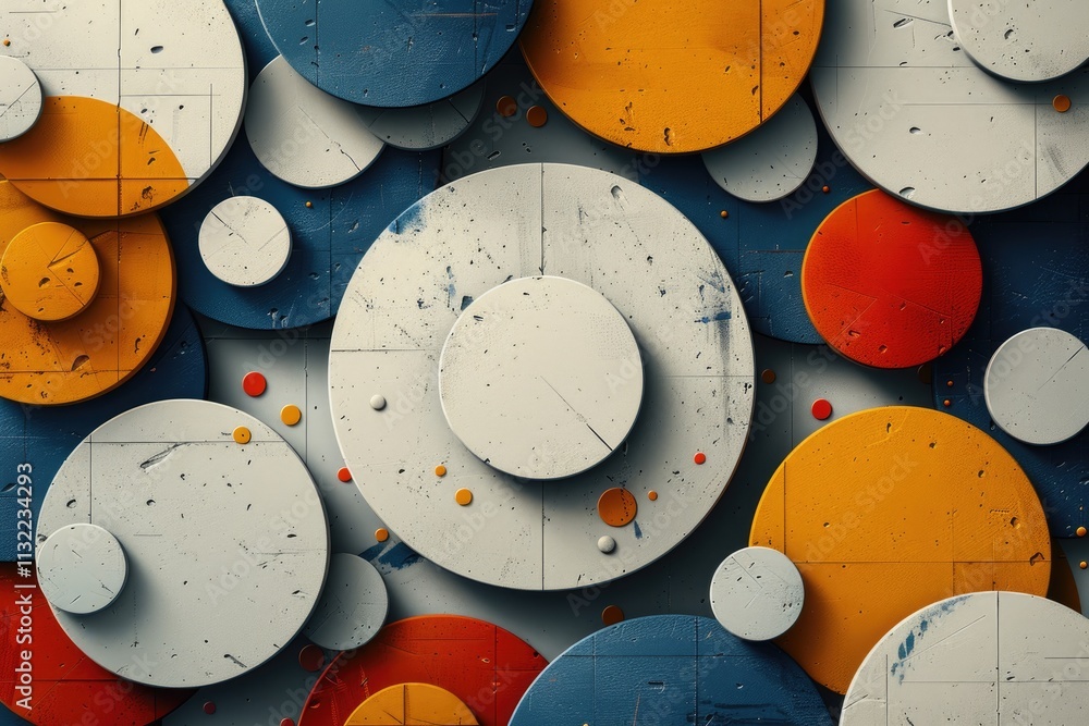 Poster abstract composition with overlapping circles in vibrant colors