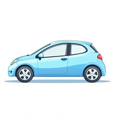 Fototapeta premium a compact hatchback, practical everyday car, clean vector illustration, light blue, isolated on white background 