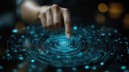 Digital Touchscreen Interface with Hand Selecting Virtual Document Icon